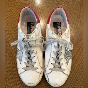 Golden Goose SuperStar White and Silver Glitter Sneakers